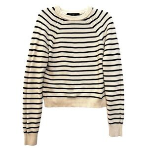 French Connection Size Medium Black & Cream Stripe Crew Neck Cotton Sweater